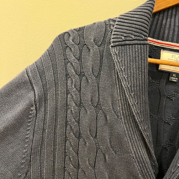 Flag Anthem Cardigan Extra Large Blue Cotton Cable Knit Shawl Collar Academia - Picture 4 of 7